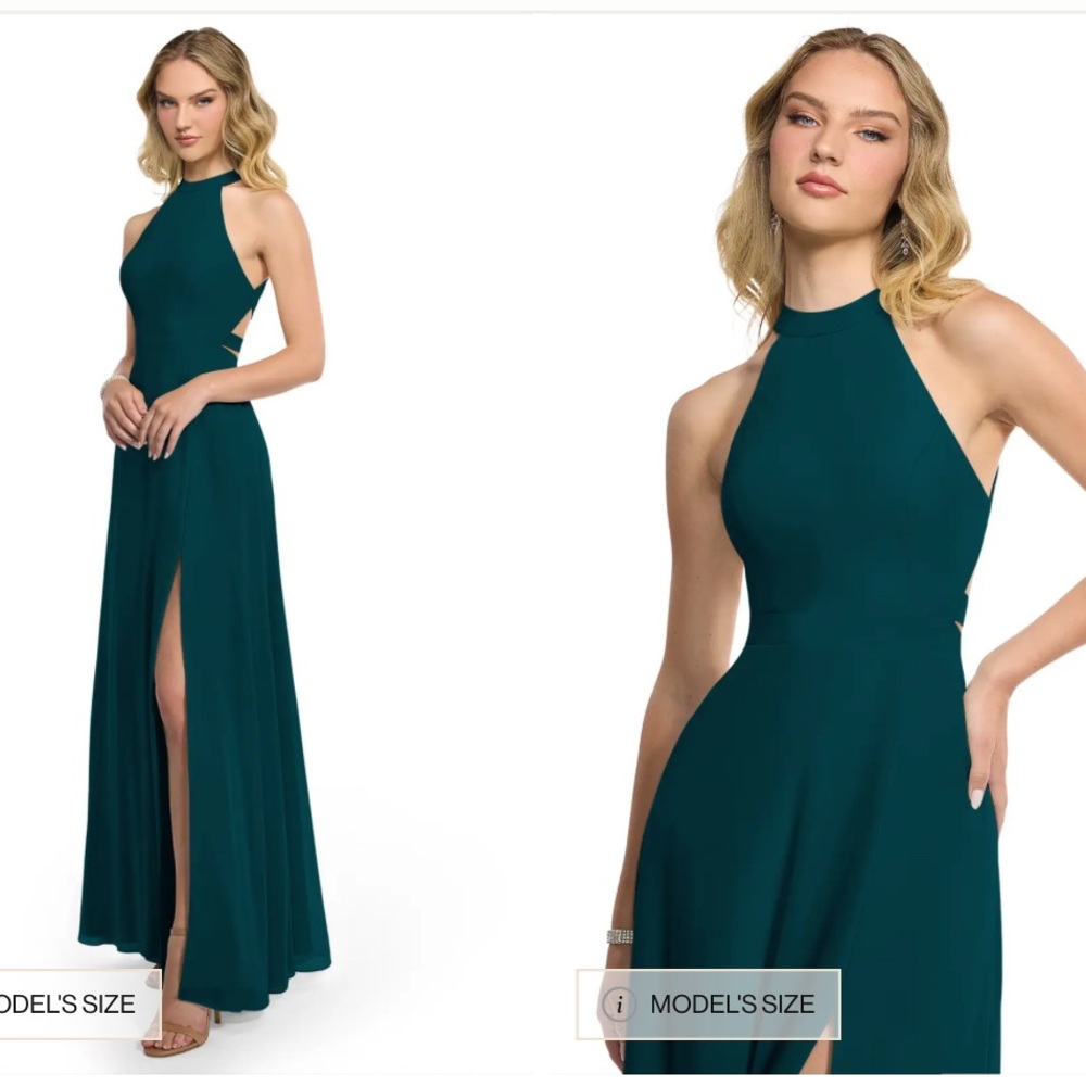 Azazie Pine Halter Dress with Cutout